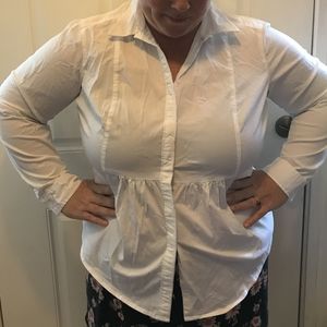 White button up, pin stripe